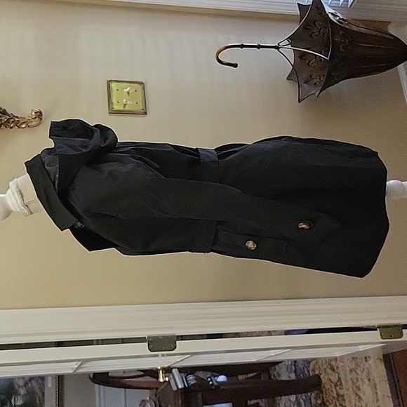 Creatmo US black trench cost double breasted overcoat belted detach hood…S NEW - Picture 3 of 14